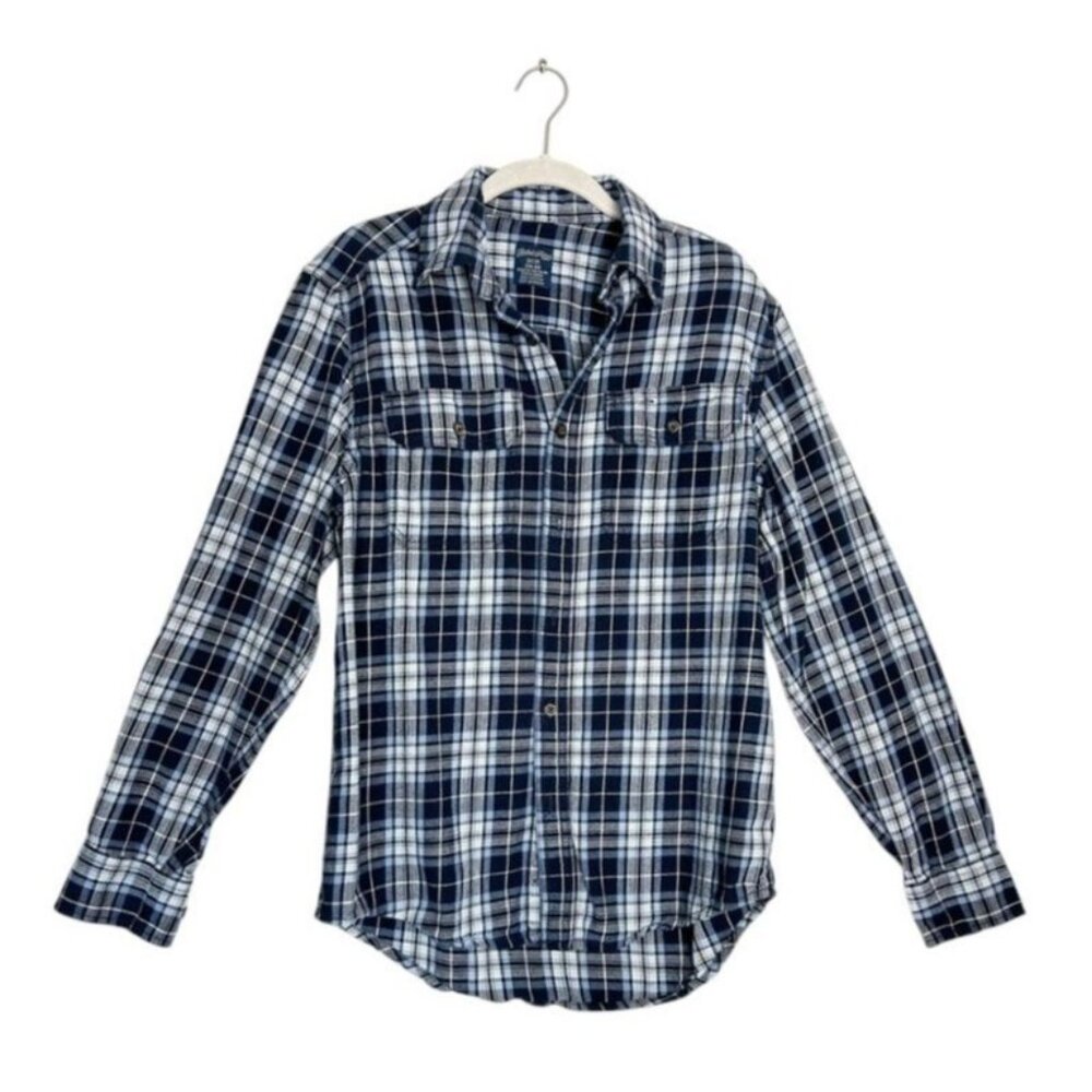 Faded Glory Men's Long Sleeve Plaid Button Down Shirt in Blue - Sz S